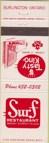 Matchbook Cover - Surf Restaurant Burlington ON
