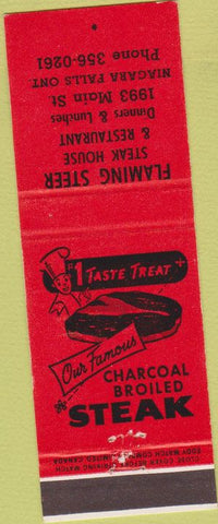 Matchbook Cover - Flaming Steer Steaks Niagara Falls ON