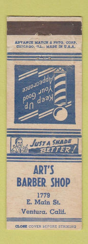Matchbook Cover - Art's Barber Shop Ventura CA ADVANCE WORN