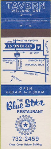 Matchbook Cover - Blue Star Restaurant Welland ON