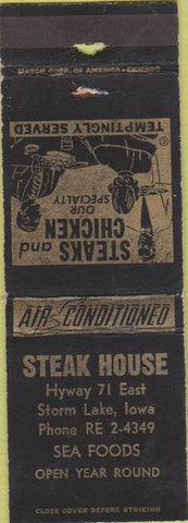 Matchbook Cover - Steak House Storm Lake IA
