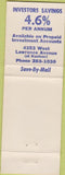 Matchbook Cover - Investor Savings Chicago IL