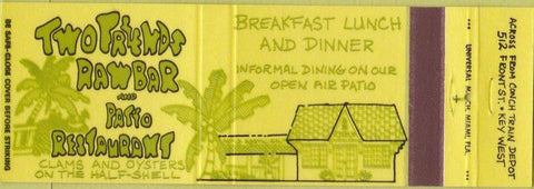 Matchbook Cover - Two Friends Raw Bar Key West FL