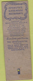 Matchbook Cover - Interstate Restaurants Chicago IL WEAR