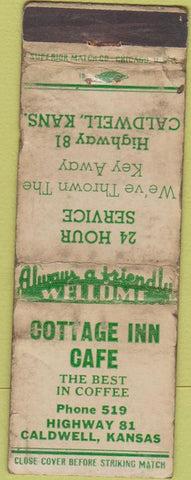 Matchbook Cover - Cottage Inn Caldwells KS POOR
