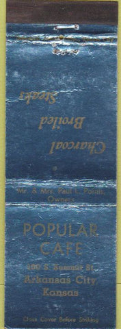 Matchbook Cover - Popular Cafe Arkansas City KS