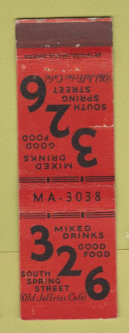 Matchbook Cover - 326 Mixed Drinks Restaurants CROWN WEAR