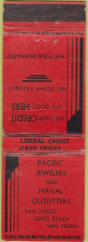 Matchbook Cover - Pacific Jewelers Naval uniforms San Diego Long Beach CA