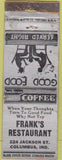 Matchbook Cover - Frank's Restaurant Columbus IN WORN