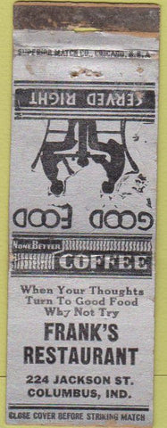 Matchbook Cover - Frank's Restaurant Columbus IN WORN
