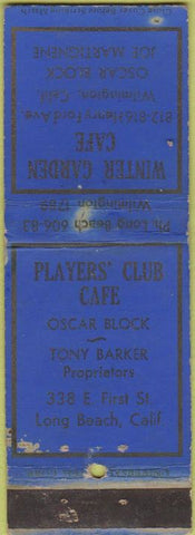 Matchbook Cover - Winter Garden Cafe Wilmington CA WORN Long Beach