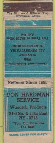 Matchbook Cover - Don Hardman oil gas MA? Wasatch WORN