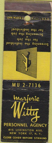 Matchbook Cover - Witty Personnel Agency NYC WORN