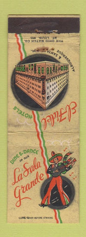 Matchbook Cover - La Sala Grande El Fidel Hotel Sana Fe Albuquerque NM WORN