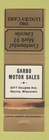 Matchbook Cover - 1982 Lincoln Mark VI Garbo Racine WI WEAR