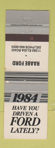Matchbook Cover - 1984 Ford Raabe Delphos OH WEAR