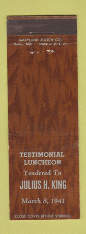 Matchbook Cover - Julius King Testimonial Lunch 1941 Matchbook Dealer