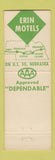 Matchbook Cover - Erin Motels Ogallala Cozad Grand Island Fremont NE