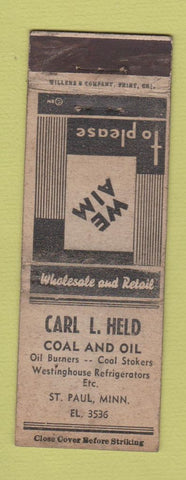 Matchbook Cover - Carl Held Coal Oil St Paul MN POOR