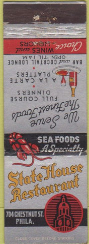 Matchbook Cover - State House Restaurant Philadelphia PA