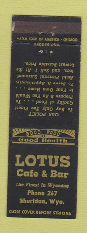 Matchbook Cover - Lotus Cafe Bar Sheridan WY low phone #
