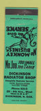 Matchbook Cover - Dickinson Radiator Shop Dickinson ND monkey