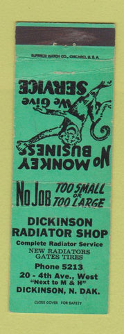 Matchbook Cover - Dickinson Radiator Shop Dickinson ND monkey