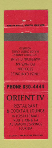 Matchbook Cover - Orient IV Restaurant Altamonte Springs FL Chinese