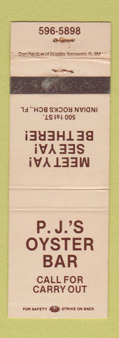 Matchbook Cover - PJ's Oyster Bar Indian Rocks Beach FL
