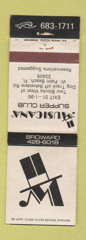 Matchbook Cover - Musicana Supper Club West Palm Beach FL WEAR