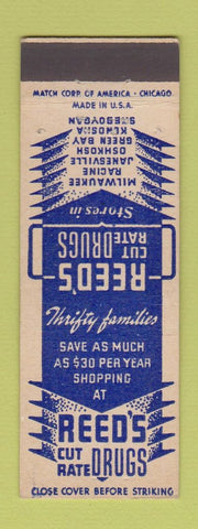 Matchbook Cover - Reed's Cut Rate Drug Milwaukee Racine Oshkosh WI WORN