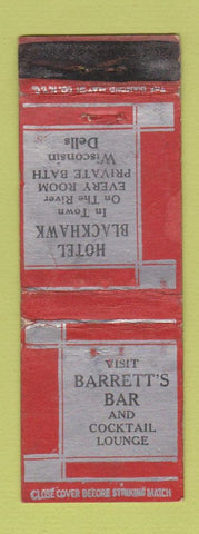 Matchbook Cover - Barrett's Bar Wisconsin Dells WI Hotel Blackhawk WORN