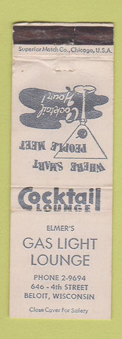 Matchbook Cover - Elmer's Gas Light Lounge Beloit WI WEAR