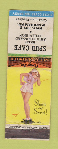 Matchbook Cover - Spud Cafe shuffleboard pinup WEAR
