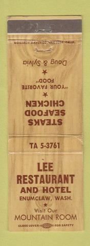 Matchbook Cover - Lee Restaurant Hotel Enumclaw WA WEAR
