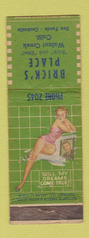 Matchbook Cover - Brick's Place Walnut Creek PA pinup ADVANCE WORN Scotty Says