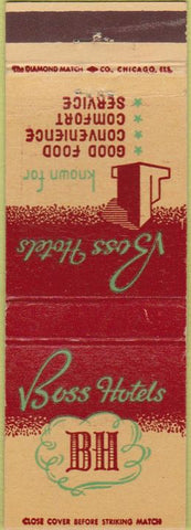 Matchbook Cover - Boss Hotels IA IL KS MO MS NE WI