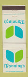 Matchbook Cover - Manning's Cafeterias CHAIN