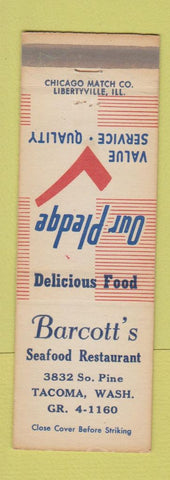 Matchbook Cover - Barcott's Seafood Restaurant Tacoma WA
