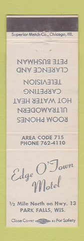 Matchbook Cover - Edge O Town Motel Park Falls WI