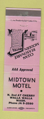 Matchbook Cover - Midtown Motel Walla Walla WA LAVENDER PRINTING ERROR