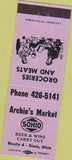 Matchbook Cover - Archie's Market Siam OH purple Sohio oil gas