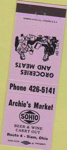 Matchbook Cover - Archie's Market Siam OH purple Sohio oil gas