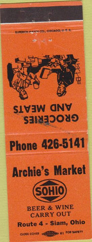 Matchbook Cover - Archie's Market Siam OH orange Sohio oil gas WEAR