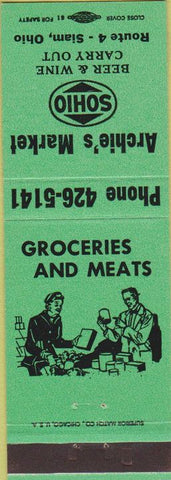 Matchbook Cover - Archie's Market Siam OH green Sohio oil gas