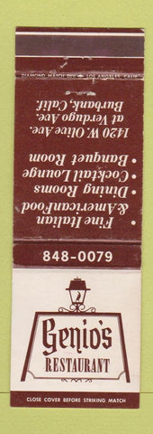 Matchbook Cover - Genio's Restaurant Burbank CA