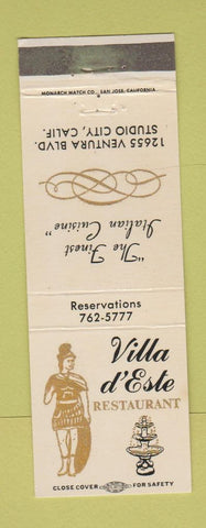 Matchbook Cover - Villa d Este Restaurant Studio City CA Italian