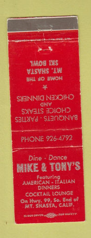 Matchbook Cover - Mike & Tony's Italian Restaurant Mount Shasta CA WEAR