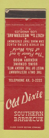 Matchbook Cover - Old Dixie Southern BBQ Los Angeles CA WEAR
