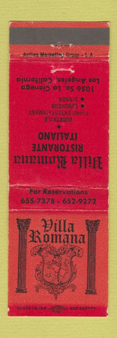 Matchbook Cover - Villa Romano Italian Los Angeles CA WEAR